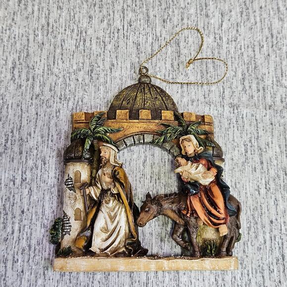 VTG Christmas Ornament Holy Family Flight From Egypt Nativity Resin Baby Jesus - Picture 1 of 16